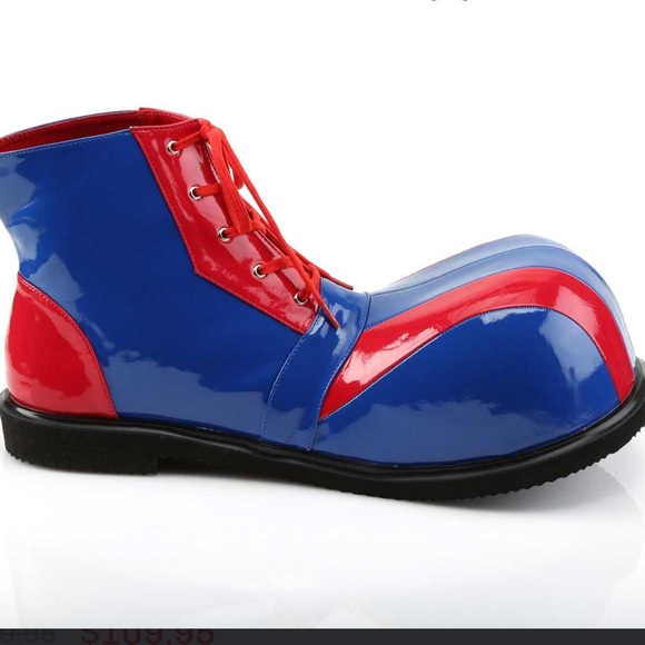 FUNTASMA BUMP TOE PATENT LEATHER CLOWN SHOES COSTUME HALLOWEEN BLUE RED - Picture 2 of 5